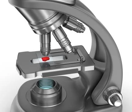 Microscope with a blood sample on a glass slide. 3D illustration Stock Illustration