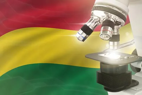 Microscope on Bolivia flag background - science development concept Stock Illustration