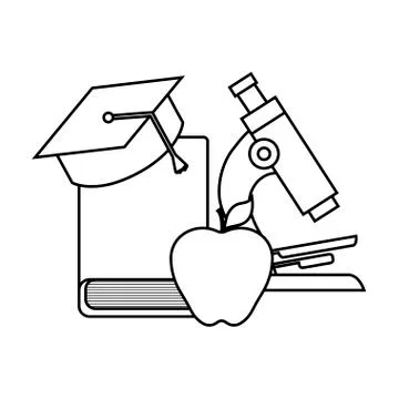 Microscope with book and set supplies Stock Illustration