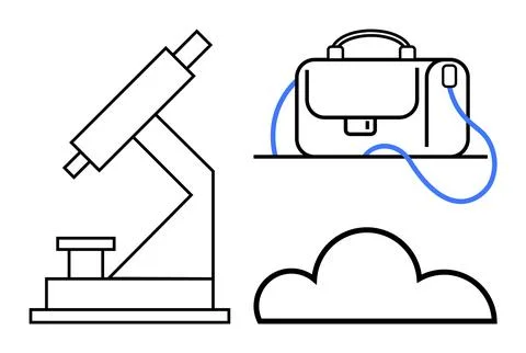 Microscope, Briefcase, and Cloud Line Art Highlighting Science, Business, a.. Stockillustratie