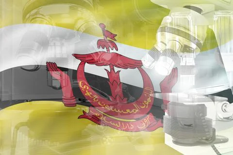 Microscope on Brunei Darussalam flag - science background 스톡 일러스트