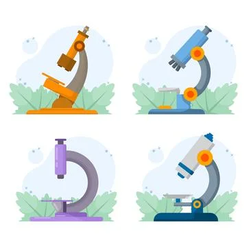 Microscope cartoon illustration set in flat vector style Stock Illustration
