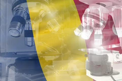 Microscope on Chad flag - science development conceptual background Stock Illustration