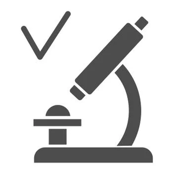 Microscope with checkmark solid icon, coronavirus vaccine testing concept Stock Illustration
