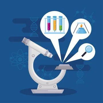 Microscope with chemestry icons Stock Illustration