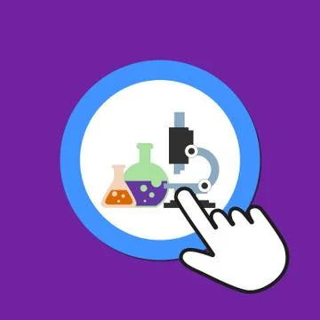 Microscope, chemistry icon. Lab, science concept. Hand Mouse Cursor Clicks th Stock Illustration