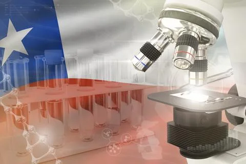 Microscope on Chile flag - science background Stockillustratie