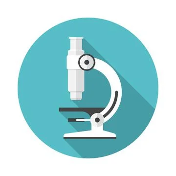 Microscope circle icon with long shadow. Flat design style. Stock Illustration