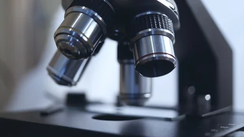 Microscope close-up. automated research. search for germs and viruses. Stock Footage 129969875
