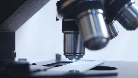 Microscope close-up. automated research. search for germs and viruses. Stock-Footage 129970738