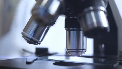 Microscope close-up. automated research. search for germs and viruses. Stock Footage 129971236