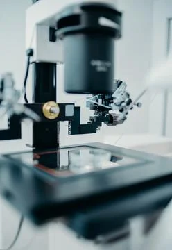 Microscope close up in lab Stock Photos