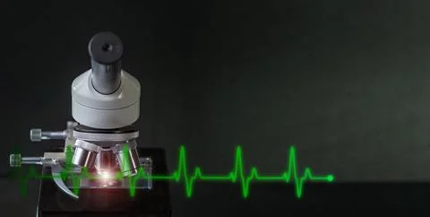A microscope close up with a pulse wave or MRI  Pulse Sequence.with a Black b Stock Illustration
