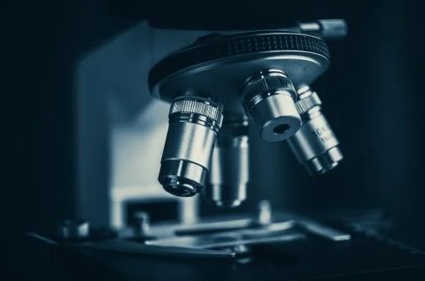 Microscope close-up in science laboratory Stock Photos