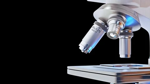 Microscope close-up in scientific laboratory. Space side for banner and logo. Stock Footage 263274050