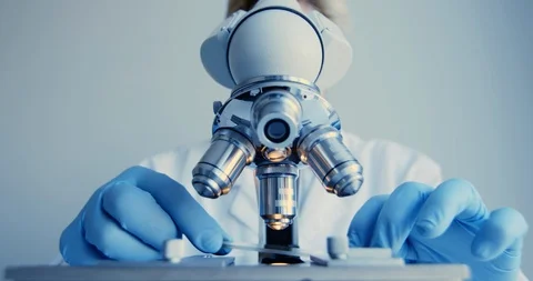 Microscope close-up shot in the laboratory Video stock 87480438