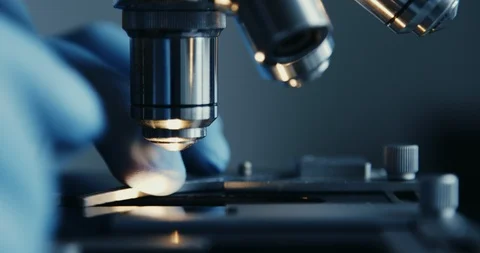 Microscope close-up shot in the laboratory Stockbeeldmateriaal 88246650