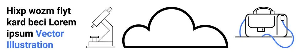 Microscope, Cloud, and Briefcase - Simple Line Art for Tech, Science, and E.. Stock Illustration