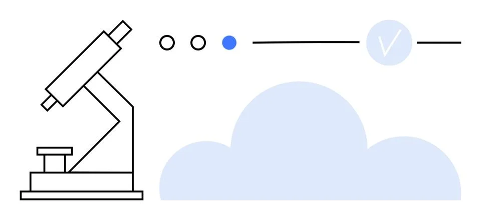 Microscope with Cloud Connection, Progress Indicators, and Check Mark for S.. Illustrazione stock