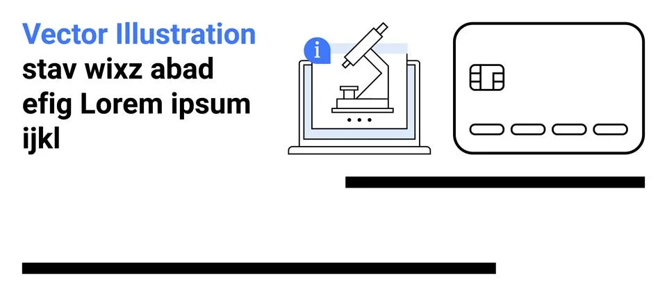 Microscope on a computer screen with informational icon and credit card illus Stock Illustration