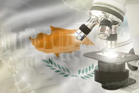 Microscope on Cyprus flag - science background 스톡 일러스트