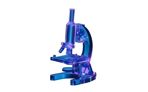 Microscope with dark neon light effect, 3d rendering. Stock Illustration