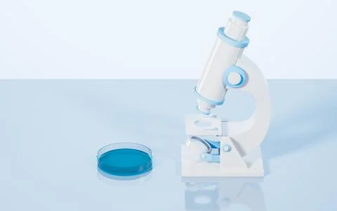 A microscope on the desk in the lab, 3d rendering. 스톡 일러스트