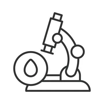 Microscope with a drop icon in line design. Science, research, laboratory Stock Illustration