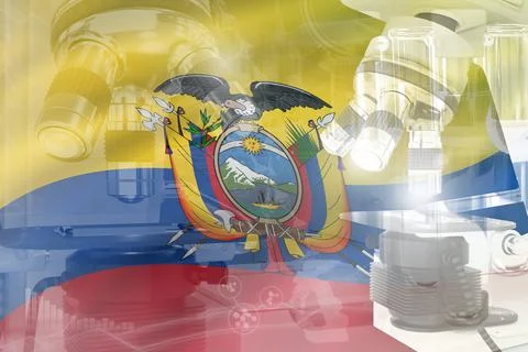 Microscope on Ecuador flag - science development conceptual background 스톡 일러스트