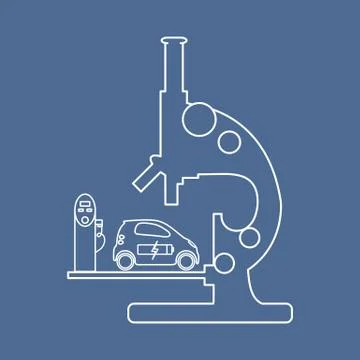 Microscope, electric car, charging station. Stock Illustration