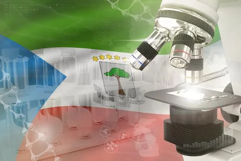 Microscope on Equatorial Guinea flag - science background Stock Illustration