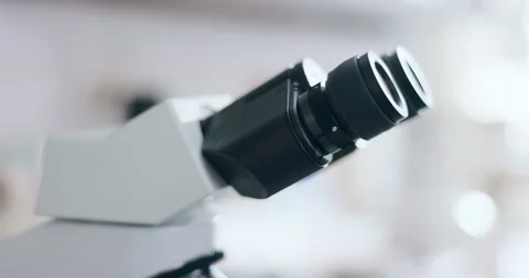 Microscope, equipment and science tools in lab for scientific research, vision Stock Footage 249251553