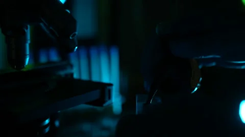 Microscope equipment to test meat product at the laboratory. Using laboratory Video stock 241728688