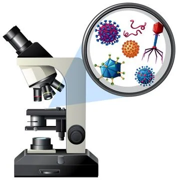 Microscope Examining Viruses and Microorganisms Illustration Stock Illustration