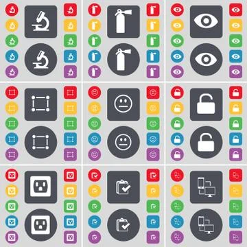 Microscope, Fire extinguisher, Viision, Frame, Smile, Lock, Socket, Survey, Conn 스톡 일러스트