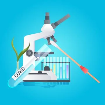 Microscope with flasks and nasal swab covid-19 test vaccination immunization Stock-Illustration