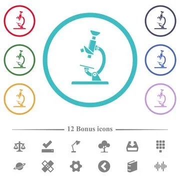 Microscope flat color icons in circle shape outlines Stock Illustration
