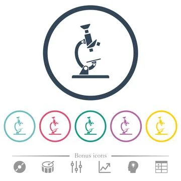 Microscope flat color icons in round outlines Illustrazione stock