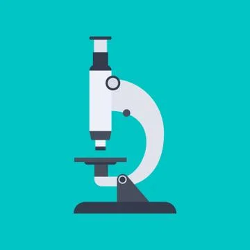 Microscope in flat style isolated on blue background. Laboratory science equi Stock Illustration