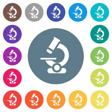Microscope flat white icons on round color backgrounds Stock Illustration