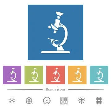 Microscope flat white icons in square backgrounds Illustrazione stock
