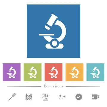 Microscope flat white icons in square backgrounds Illustrazione stock