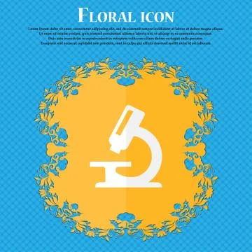 Microscope . Floral flat design on a blue abstract background with place for  Illustrazione stock