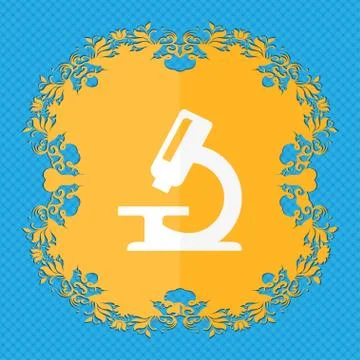 Microscope . Floral flat design on a blue abstract background with place for you Stock Illustration