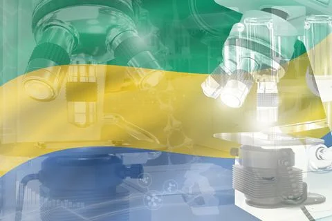 Microscope on Gabon flag - science background Stock Illustration