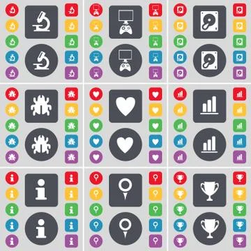 Microscope, Game console, Hard drive, Bug, Heart, Diagram, Information, Checkpoi Stock Illustration