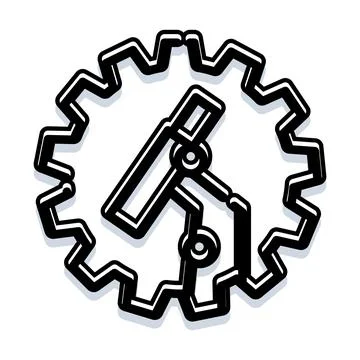 Microscope gear icon symbolizing scientific research engineering Stock Illustration