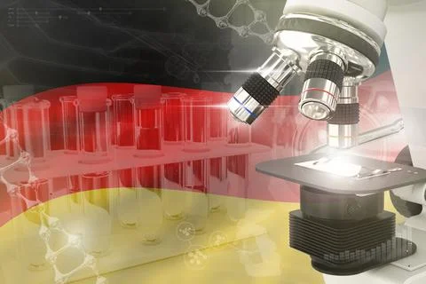 Microscope on Germany flag - science background Stock Illustration