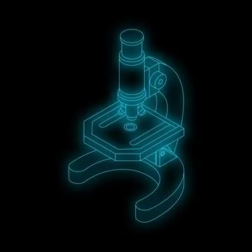Microscope glowing on black background symbolizing scientific research Stock Illustration