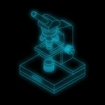 Microscope glowing on a dark background representing scientific research Stock Illustration